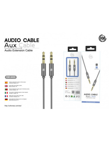 KM-8433 CABLE AUDIO JACK 3.5MM 3PIN MACHO A MACHO [GRIS]
