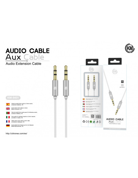 KM-8431 CABLE AUDIO JACK 3.5MM 3PIN MACHO A MACHO [BLANCO]