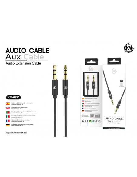 KM-8430 CABLE AUDIO JACK 3.5MM 3PIN MACHO A MACHO [NEGRO]