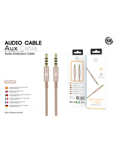 KM-8429 CABLE AUDIO JACK 3.5MM 4PIN MACHO A MACHO [DORADO]