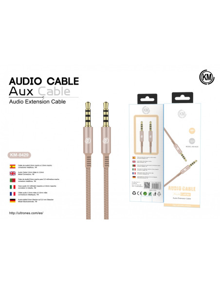 KM-8429 CABLE AUDIO JACK 3.5MM 4PIN MACHO A MACHO [DORADO]