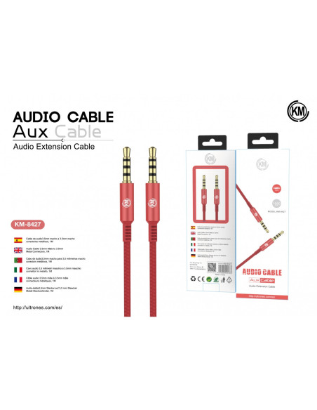 KM-8427 CABLE AUDIO JACK 3.5MM 4PIN MACHO A MACHO [ROJO]