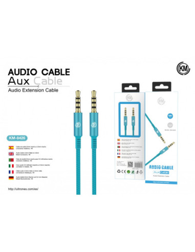 KM-8426 CABLE AUDIO JACK 3.5MM 4PIN MACHO A MACHO [AZUL]
