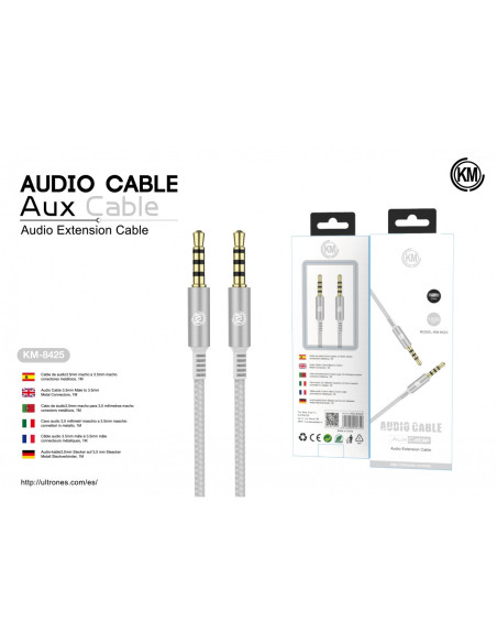 KM-8425 CABLE AUDIO JACK 3.5MM 4PIN MACHO A MACHO [BLANCO]