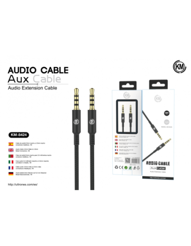 KM-8424 CABLE AUDIO JACK 3.5MM 4PIN MACHO A MACHO 1M [NEGRO]