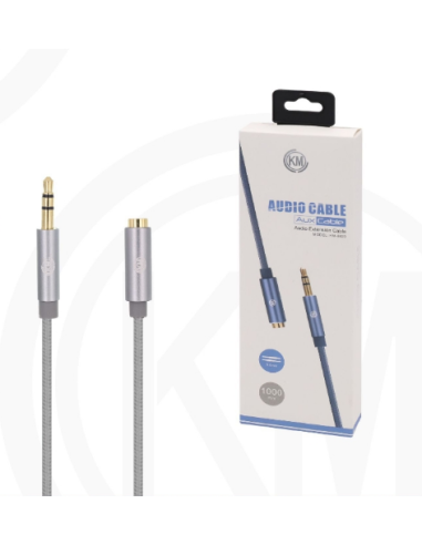 KM-8423 CABLE AUDIO JACK 3.5MM 3PIN MACHO A HEMBRA NYLON [PLATA]