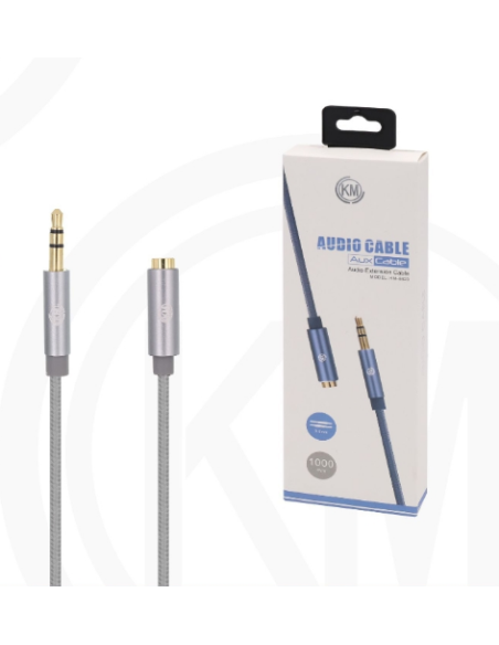 KM-8423 CABLE AUDIO JACK 3.5MM 3PIN MACHO A HEMBRA NYLON [PLATA]