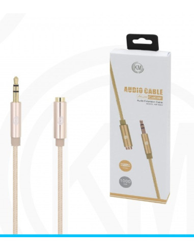 KM-8422 CABLE AUDIO JACK 3.5MM 3PIN MACHO A HEMBRA NYLON [DORADO]