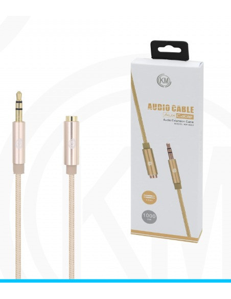 KM-8422 CABLE AUDIO JACK 3.5MM 3PIN MACHO A HEMBRA NYLON [DORADO]