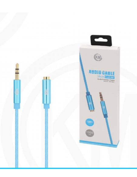 KM-8421 CABLE AUDIO JACK 3.5MM 3PIN MACHO A HEMBRA NYLON [AZUL]