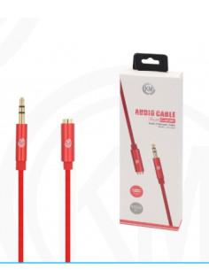 KM-8420 CABLE AUDIO JACK 3.5MM 3PIN MACHO A HEMBRA NYLON [ROJO] 2