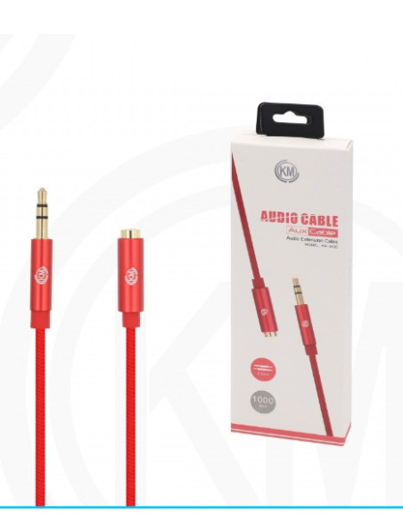 KM-8420 CABLE AUDIO JACK 3.5MM 3PIN MACHO A HEMBRA NYLON [ROJO]
