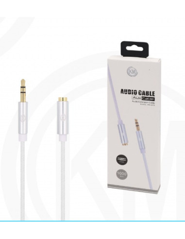 KM-8419 CABLE AUDIO JACK 3.5MM 3PIN MACHO A HEMBRA NYLON [BLANCO]