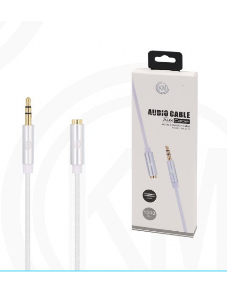 KM-8419 CABLE AUDIO JACK 3.5MM 3PIN MACHO A HEMBRA NYLON [BLANCO]