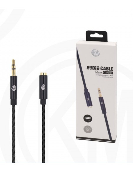 KM-8418 CABLE AUDIO JACK 3.5MM 3PIN MACHO A HEMBRA NYLON [NEGRO]