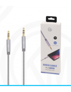 KM-8413 CABLE AUDIO JACK 3.5MM 3PIN MACHO A MACHO NYLON [PLATA] 2