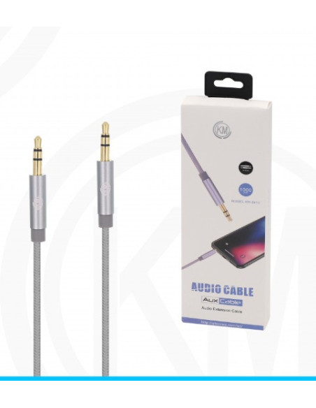 KM-8413 CABLE AUDIO JACK 3.5MM 3PIN MACHO A MACHO NYLON [PLATA]