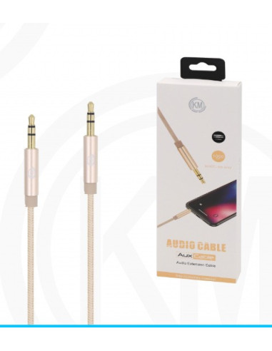 KM-8412 CABLE AUDIO JACK 3.5MM 3PIN MACHO A MACHO NYLON [DORADO]