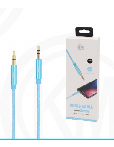 KM-8411 CABLE AUDIO JACK 3.5MM 3PIN MACHO A MACHO NYLON [AZUL]