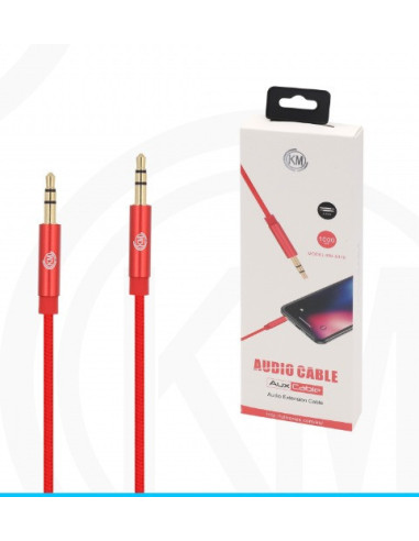 KM-8410 CABLE AUDIO JACK 3.5MM 3PIN MACHO A MACHO NYLON [ROJO]