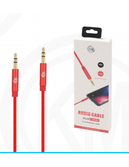 KM-8410 CABLE AUDIO JACK 3.5MM 3PIN MACHO A MACHO NYLON [ROJO]