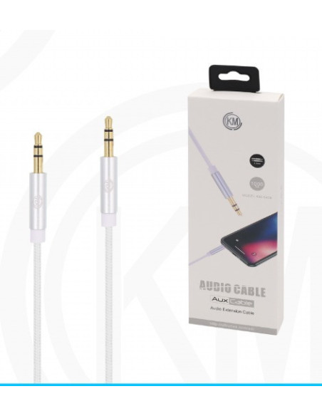 KM-8409 CABLE AUDIO JACK 3.5MM 3PIN MACHO A MACHO NYLON [BLANCO]