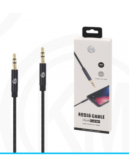 KM-8408 CABLE AUDIO JACK 3.5MM 3PIN MACHO A MACHO NYLON [NEGRO]