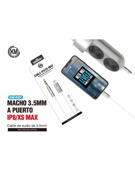 KM-8407 ADAPTADOR CABLE LIGHTNING MACHO A MACHO JACK 3.5MM 3PIN