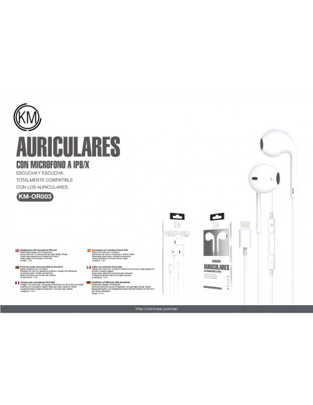 KM-OR003 AURICULARES CABLE LIGHTNING BLUETOOTH