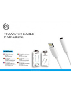 KM-8405A ADAPTADOR CABLE LIGHTNING MACHO A HEMBRA JACK 3.5MM 4PIN BLUETOOTH 2