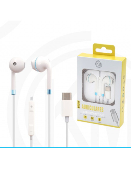 KM-U008 AURICULARES CABLE TYPE-C Azul(Funciona Para Version Vieja)