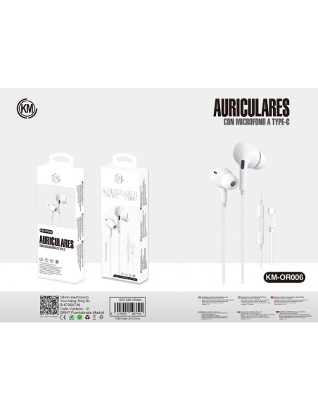 KM-OR006 AURICULARES IN-EAR CABLE TYPE-C [BLANCO]