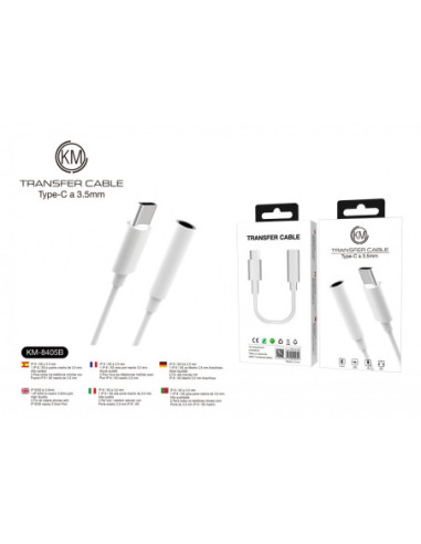 KM-8405B ADAPTADOR CABLE TYPE-C MACHO A HEMBRA JACK 3.5MM 4PIN