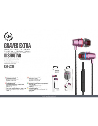 KM-U206 AURICULARES IN-EAR CABLE JACK 3.5MM [ROSA]