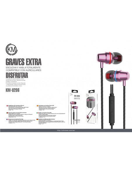 KM-U206 AURICULARES IN-EAR CABLE JACK 3.5MM [ROSA]