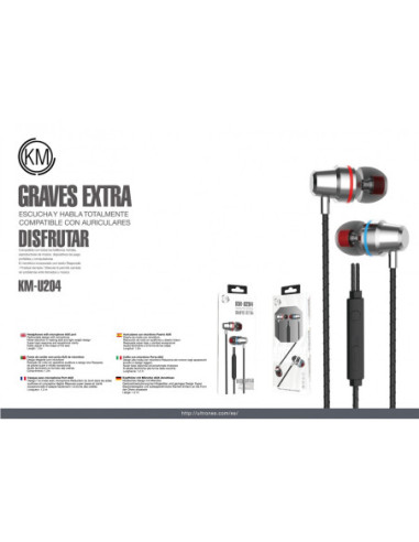 KM-U204 AURICULARES IN-EAR CABLE JACK 3.5MM [PLATA]