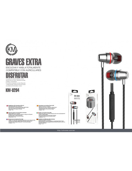KM-U204 AURICULARES IN-EAR CABLE JACK 3.5MM [PLATA]