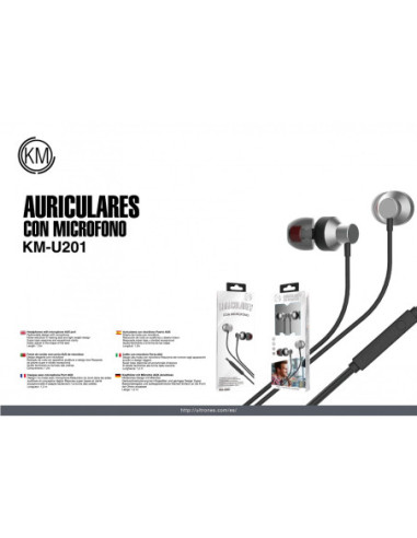 KM-U201 AURICULARES IN-EAR CABLE JACK 3.5MM [PLATA]