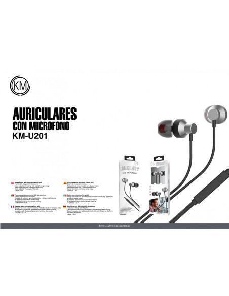 KM-U201 AURICULARES IN-EAR CABLE JACK 3.5MM [PLATA]