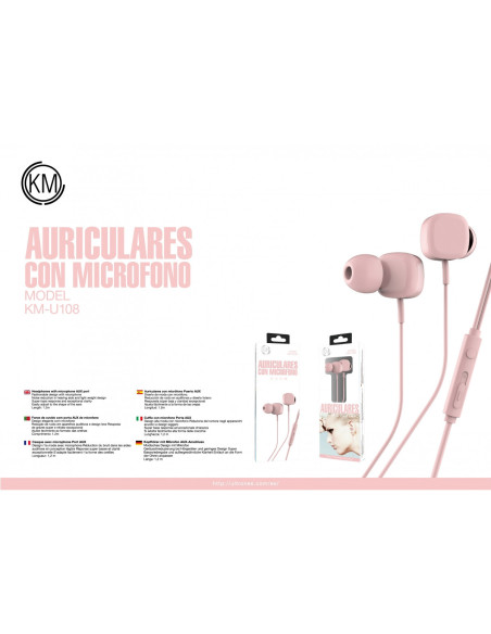 KM-U108 AURICULARES IN-EAR CABLE JACK 3.5MM [ROSA]