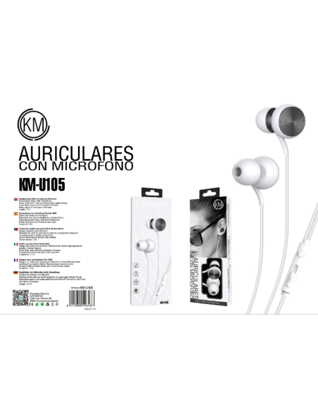 KM-U105 AURICULARES IN-EAR CABLE JACK 3.5MM [NEGRO]