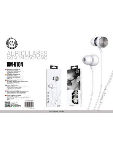 KM-U104 AURICULARES IN-EAR CABLE JACK 3.5MM [PLATA]