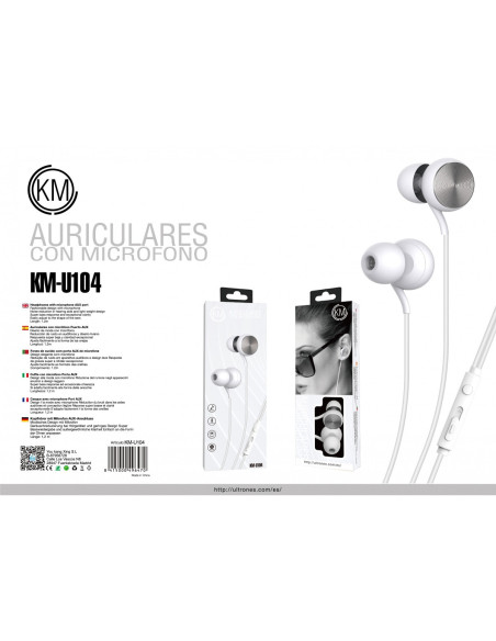 KM-U104 AURICULARES IN-EAR CABLE JACK 3.5MM [PLATA]