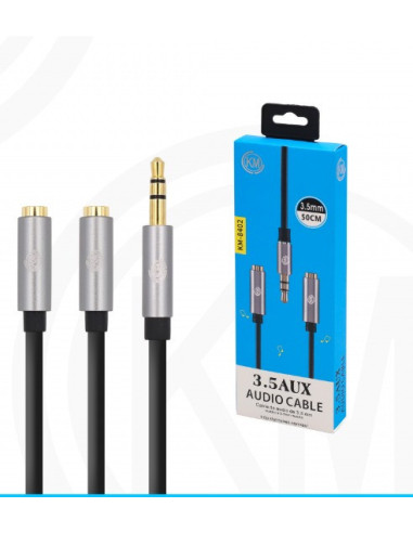KM-8402 CABLE AUDIO JACK 3.5MM 3PIN MACHO A 2*HEMBRA 50CM