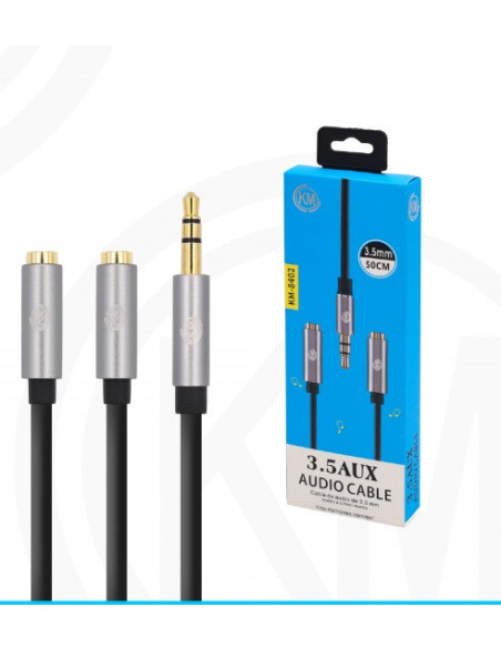 KM-8402 CABLE AUDIO JACK 3.5MM 3PIN MACHO A 2*HEMBRA 50CM