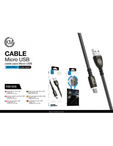 KM-606 CABLE MICRO-USB ZINC LUZ TACTIL 3A