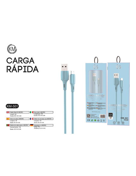 KM-501 CABLE MICRO-USB MACARON [AZUL]