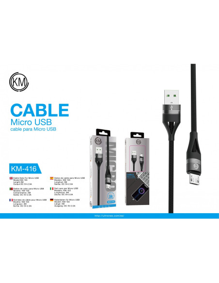 KM-416 CABLE MICRO-USB TRENZADO NYLON [NEGRO]