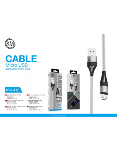 KM-413 CABLE MICRO-USB TRENZADO NYLON [BLANCO]