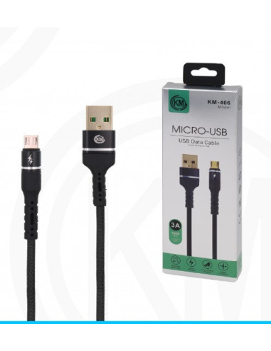 KM-406 CABLE MICRO-USB ALUMINIO TRENZADO [NEGRO]